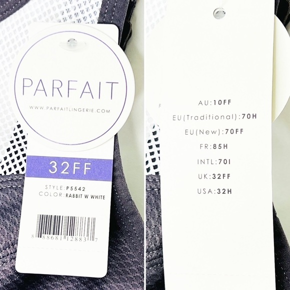 Parfait Active Wireless Yoga Sports Bra Size 32H P5542 Rabbit (gray) w/White NWT - Picture 7 of 10